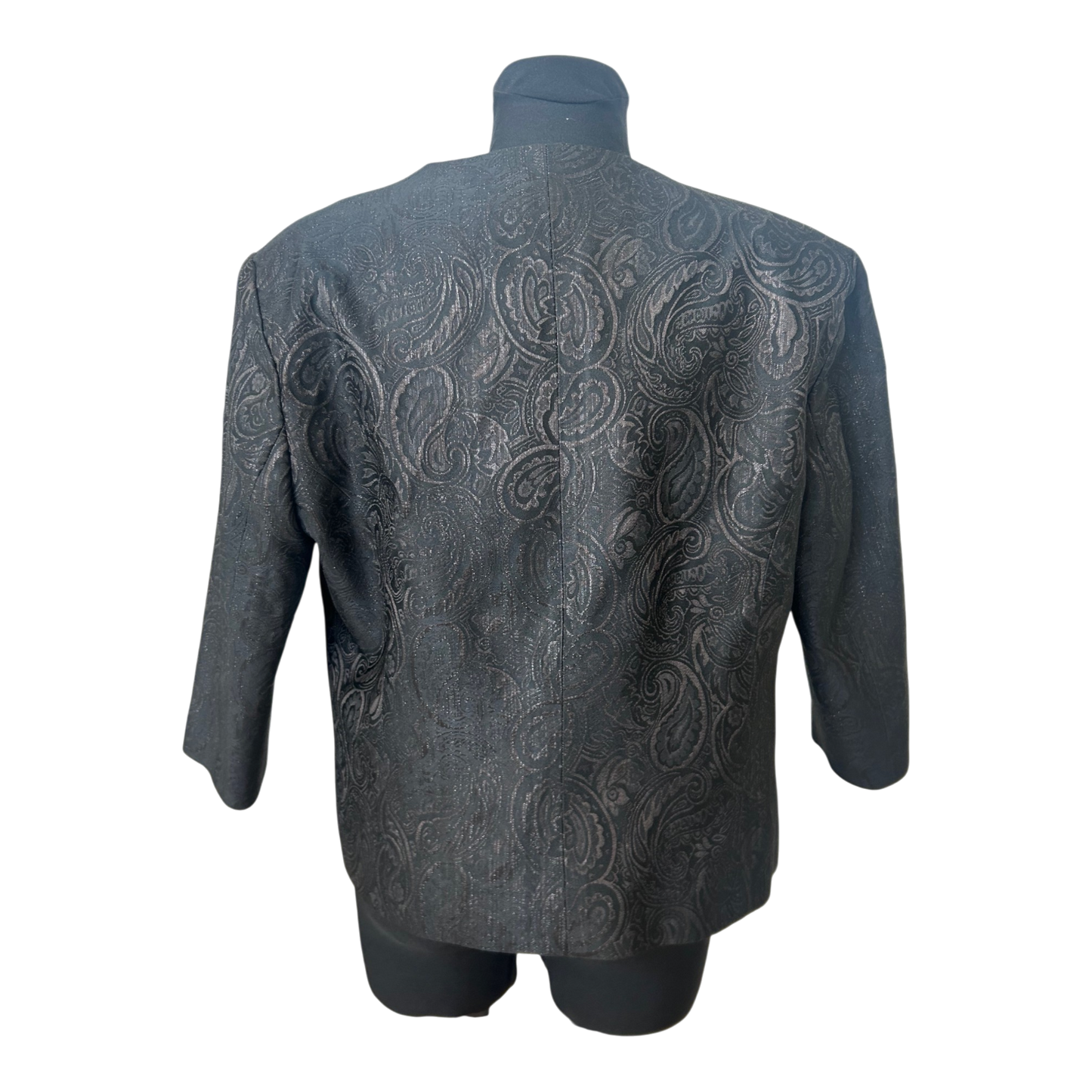 Damen Blazer Schwarz Paisley Gr. L Muster Elegant Kurzjacke Dreiviertelarm