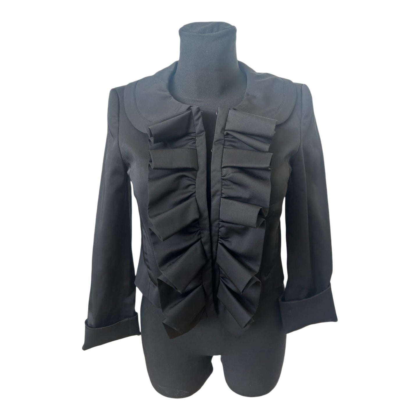 Zara Jacke Damen Gr M Schwarz Rüschen Elegant Kurzblazer Vintage Stil