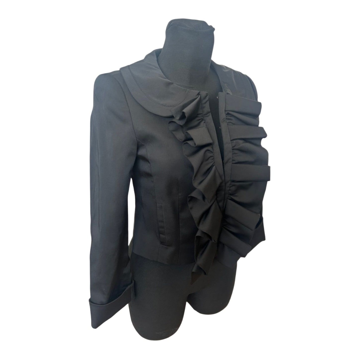Zara Jacke Damen Gr M Schwarz Rüschen Elegant Kurzblazer Vintage Stil