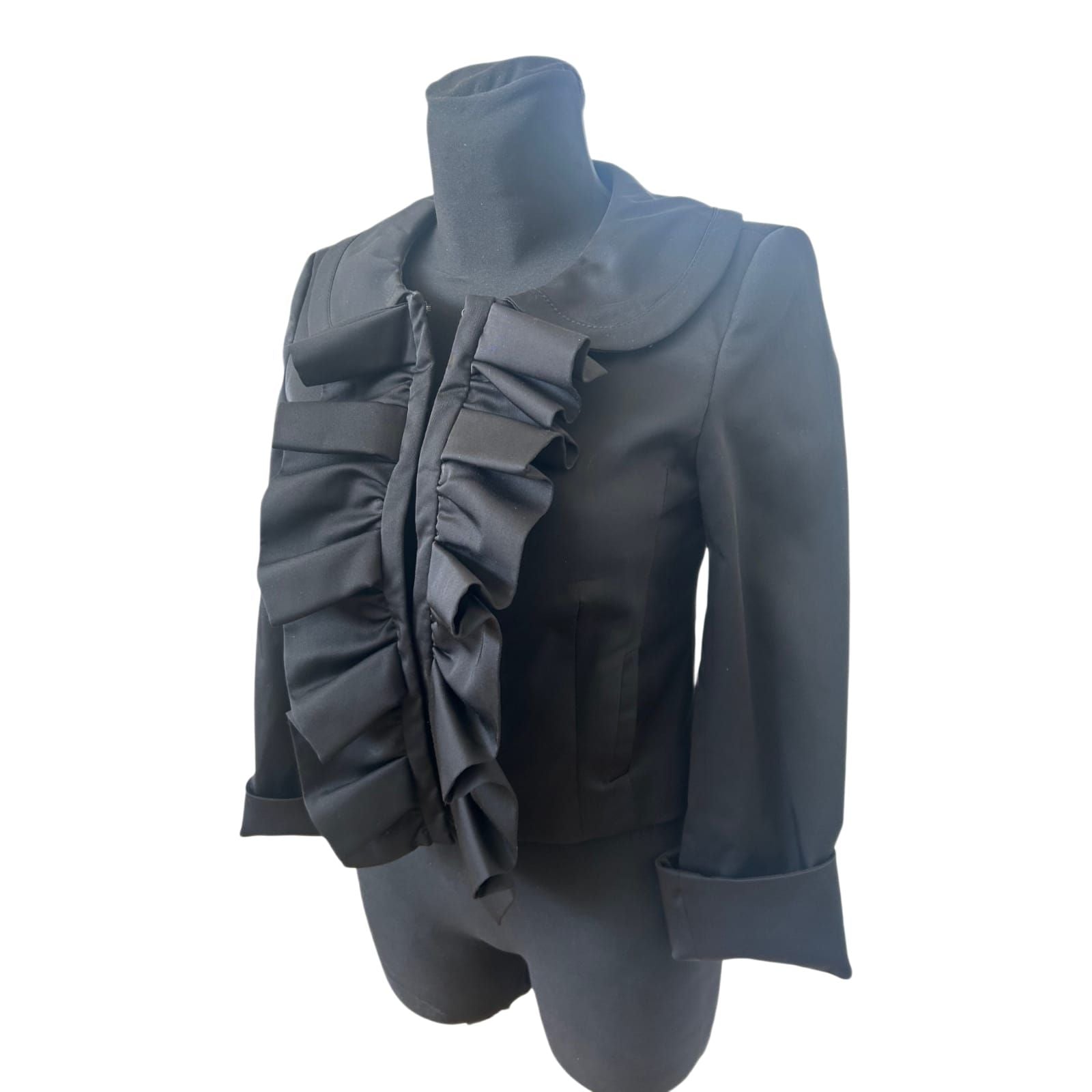 Zara Jacke Damen Gr M Schwarz Rüschen Elegant Kurzblazer Vintage Stil