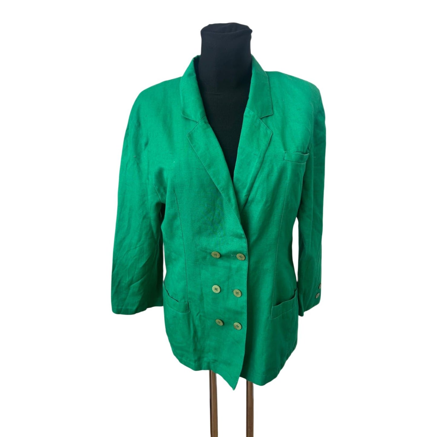 Damen Blazer Grün Gr 40 Vintage Leinen Look Elegant Klassisch Sommer Chic