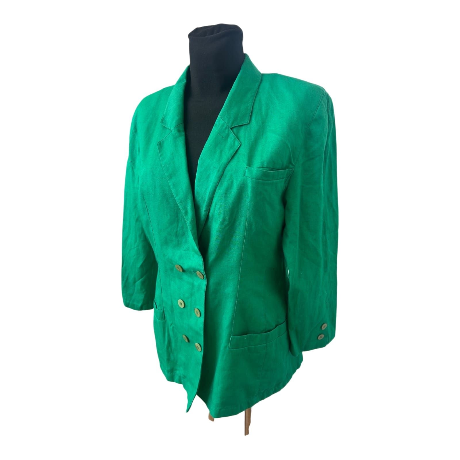 Damen Blazer Grün Gr 40 Vintage Leinen Look Elegant Klassisch Sommer Chic