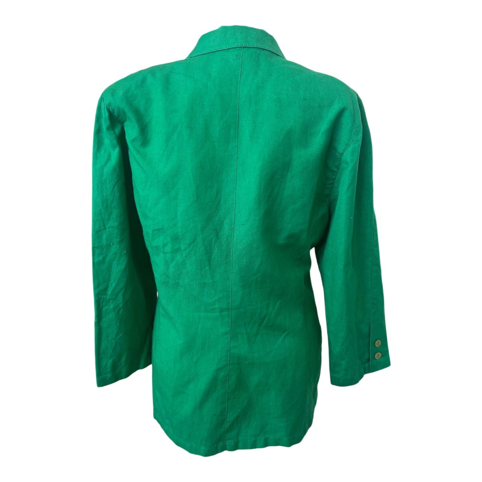 Damen Blazer Grün Gr 40 Vintage Leinen Look Elegant Klassisch Sommer Chic