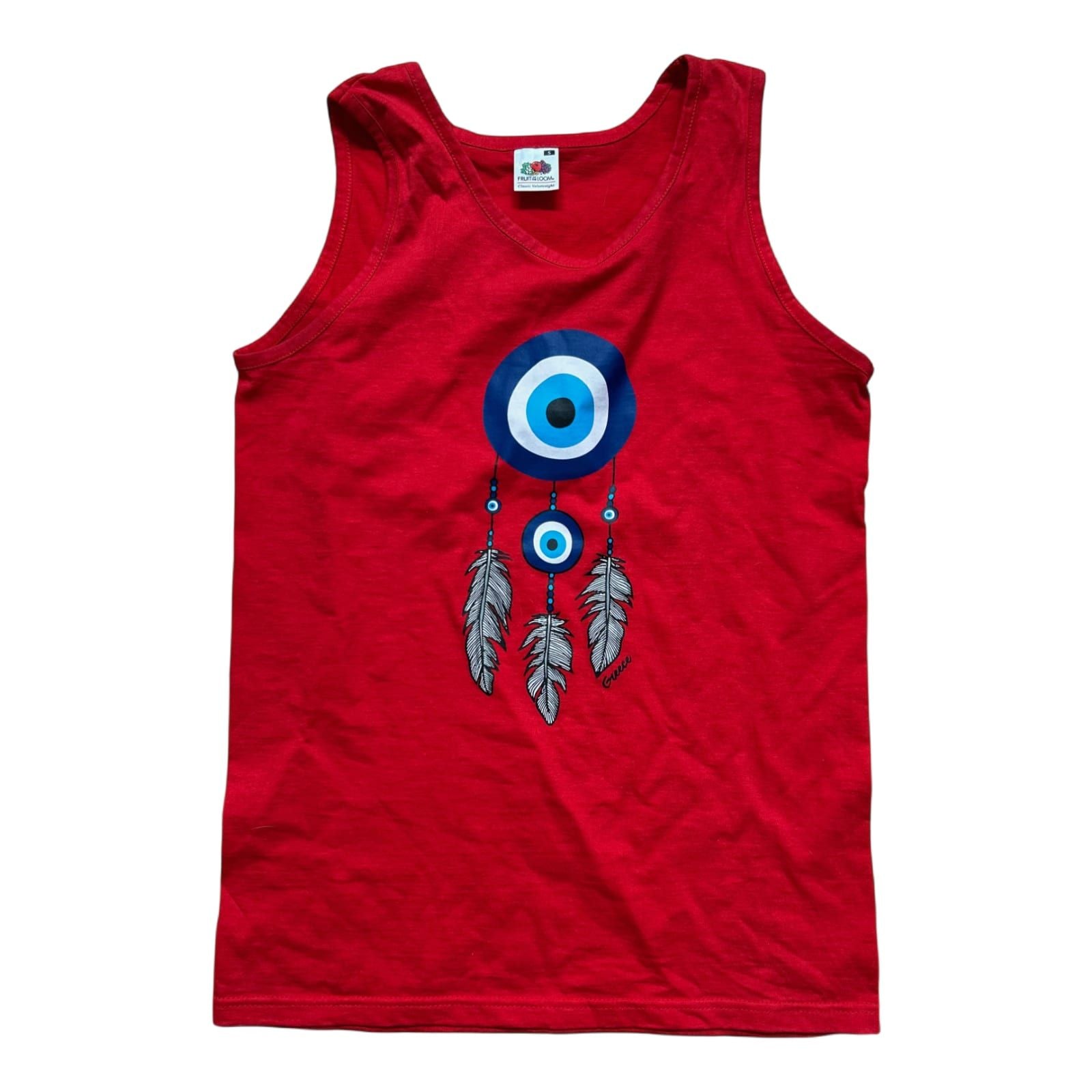 Fruit of the Loom Damen Top S Rot Tanktop Nazar Auge Print Baumwolle Sommer