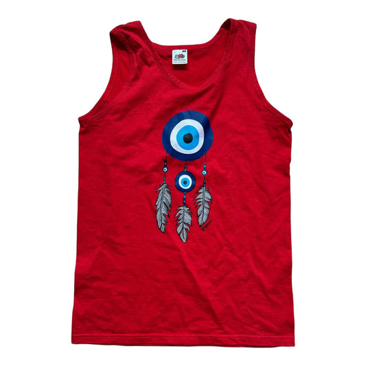 Fruit of the Loom Damen Top S Rot Tanktop Nazar Auge Print Baumwolle Sommer