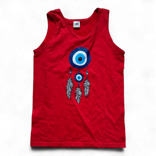 Fruit of the Loom Damen Top S Rot Tanktop Nazar Auge Print Baumwolle Sommer