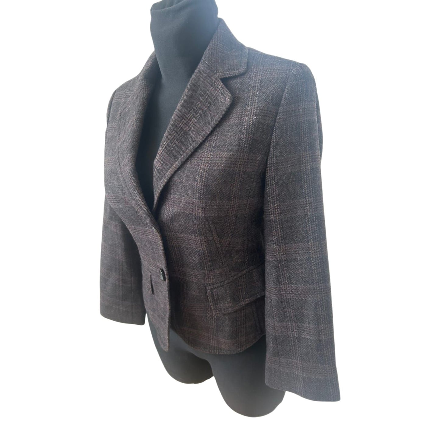 Joop Blazer Damen Gr 36 Braun Kariert Wolle Elegant Klassisch Chic