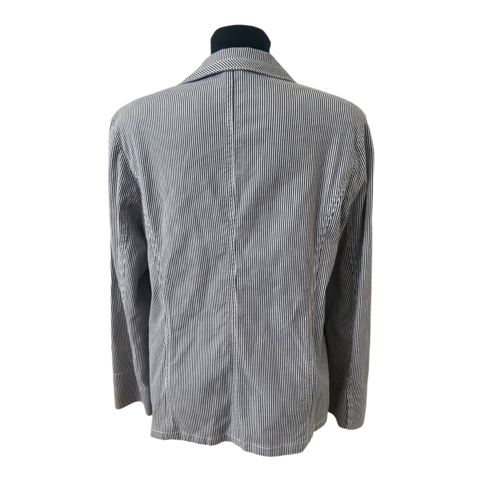 Walbusch Blazer Damen Gr. 42 Streifen Blau Weiß Maritim Elastan Elegant