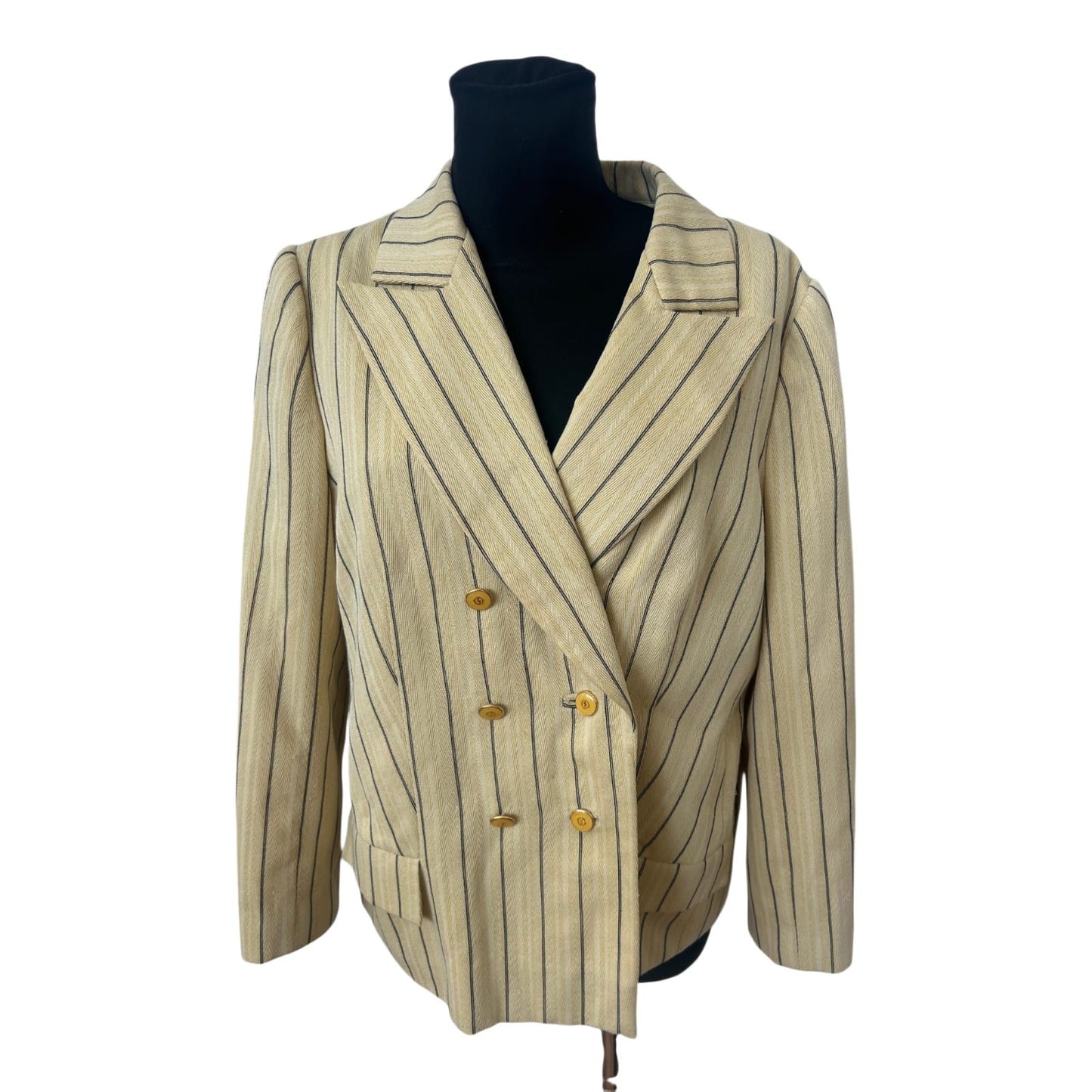 Leinenblazer Damen Gelb Gestreift Gr 40 L Zweireihig Elegant Sommer