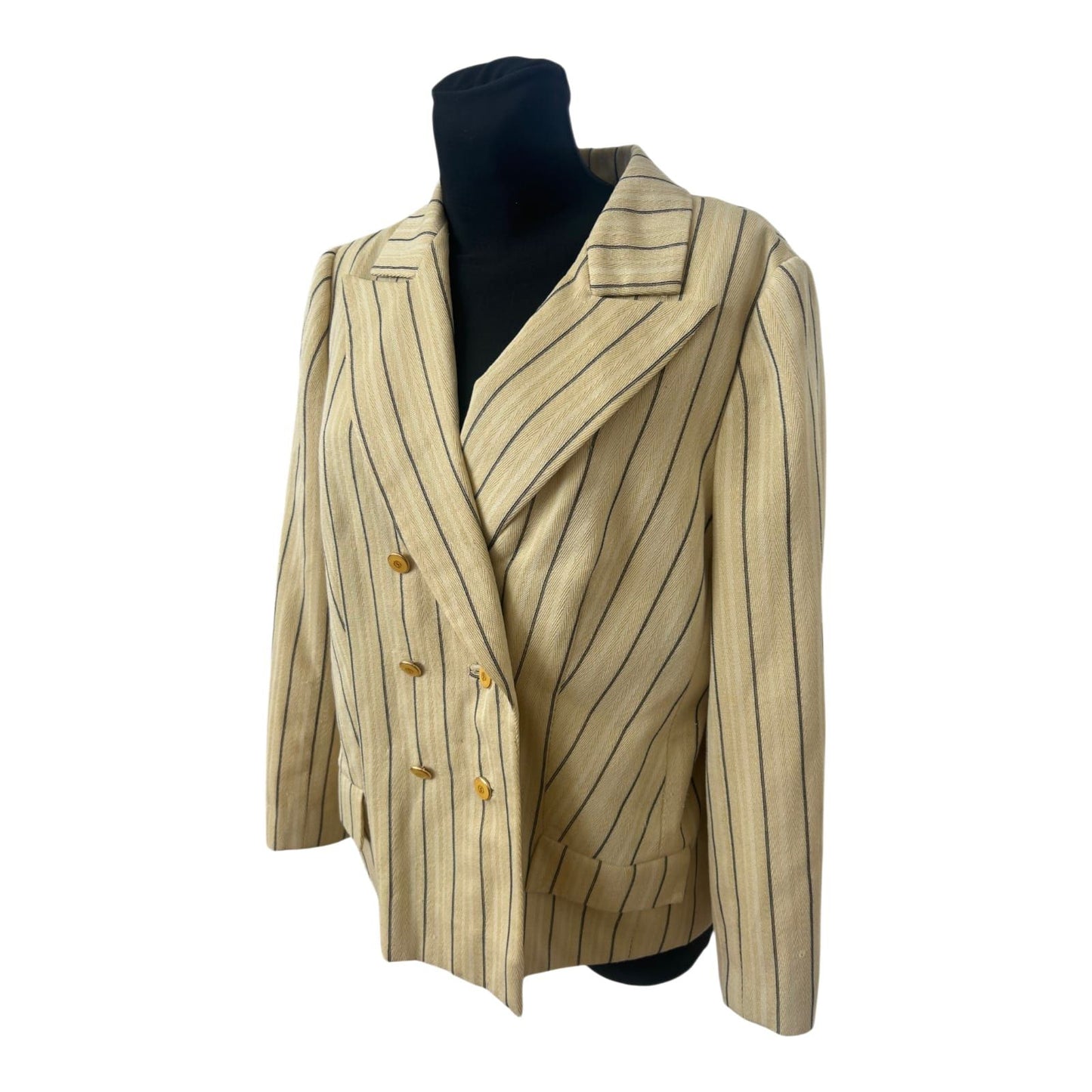 Leinenblazer Damen Gelb Gestreift Gr 40 L Zweireihig Elegant Sommer
