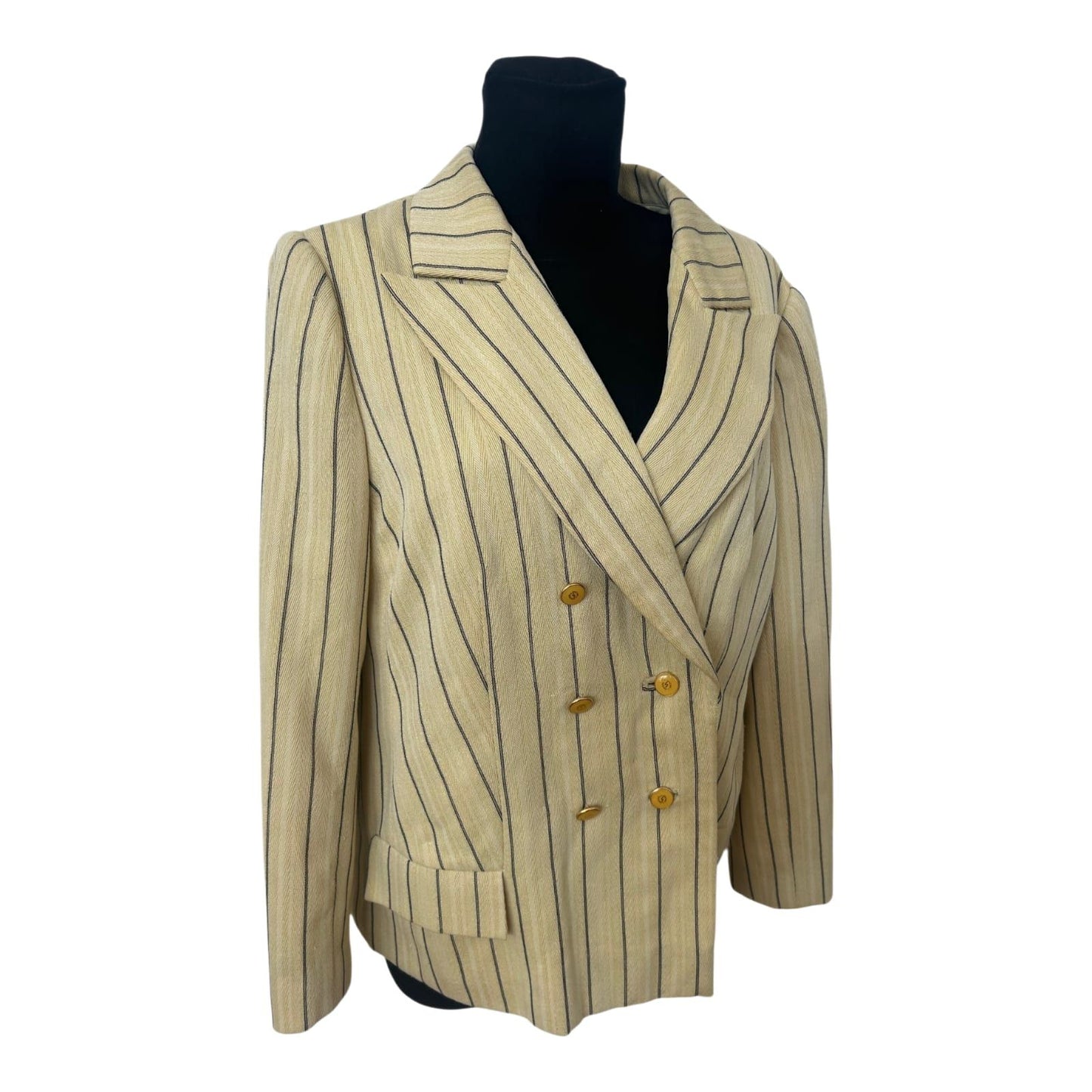 Leinenblazer Damen Gelb Gestreift Gr 40 L Zweireihig Elegant Sommer