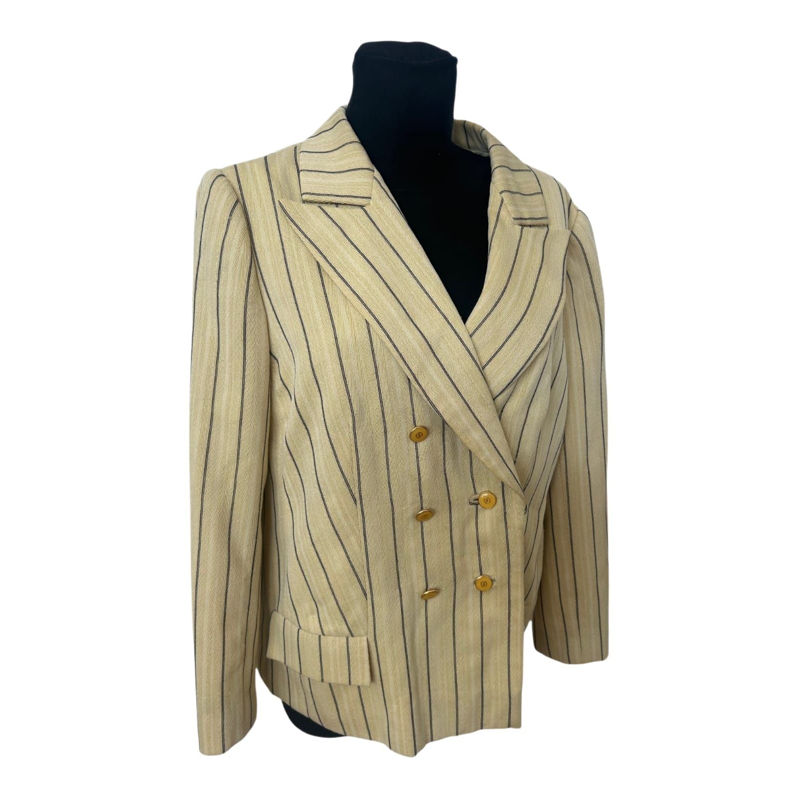 Leinenblazer Damen Gelb Gestreift Gr 40 L Zweireihig Elegant Sommer