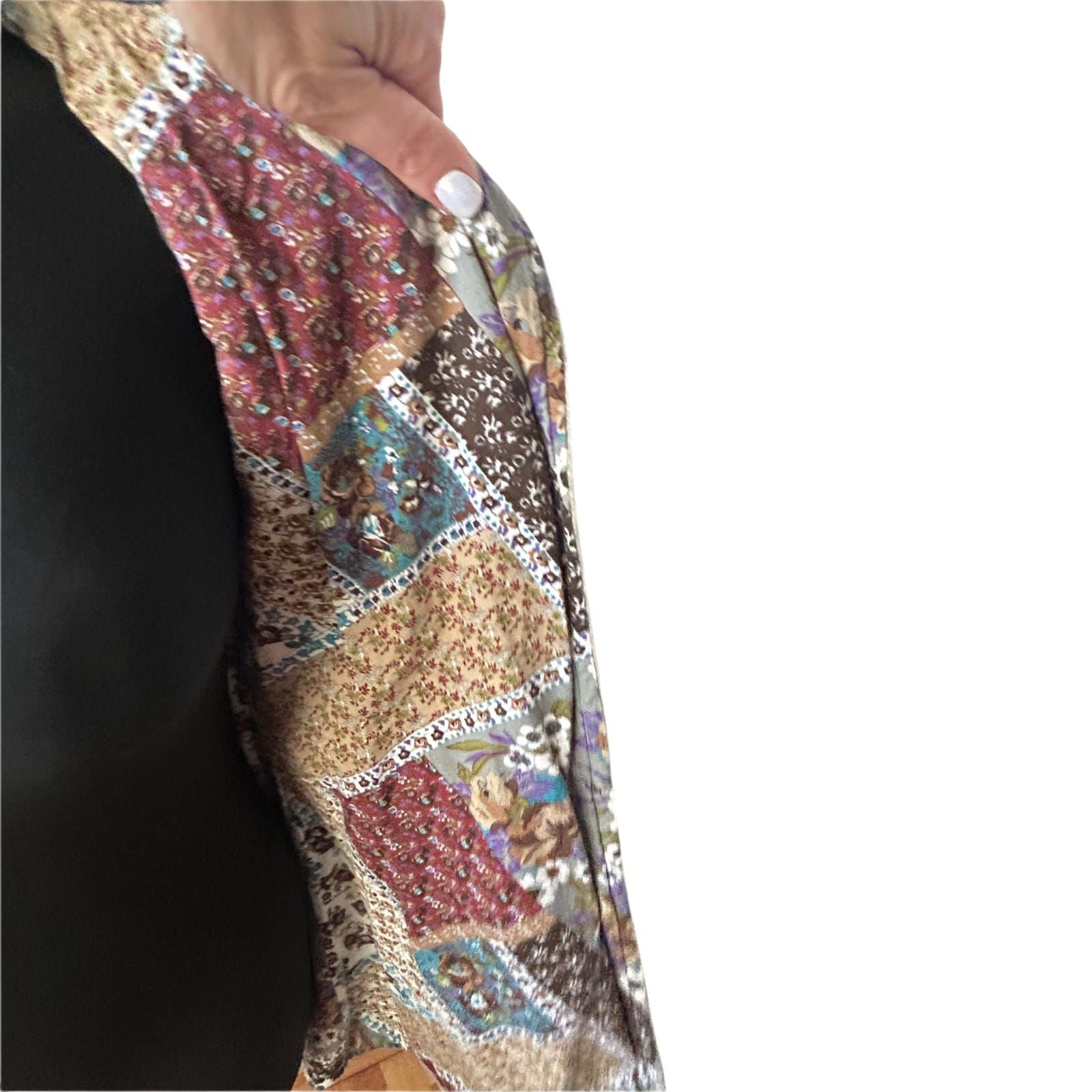 Wendejacke Damen XS Wollanteil Patchwork Kapuze Samtdetails Tailliert Beige Bunt