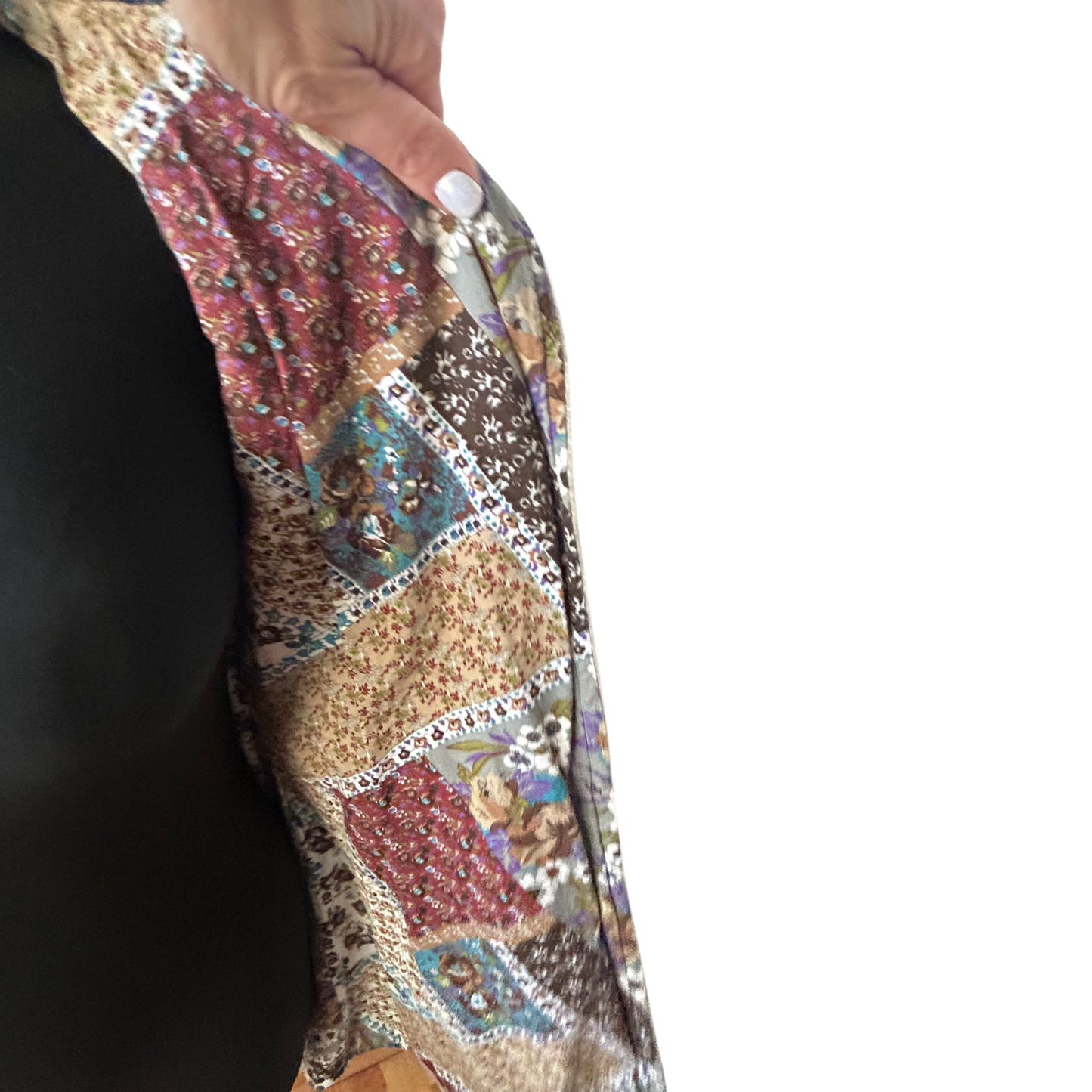 Wendejacke Damen XS Wollanteil Patchwork Kapuze Samtdetails Tailliert Beige Bunt