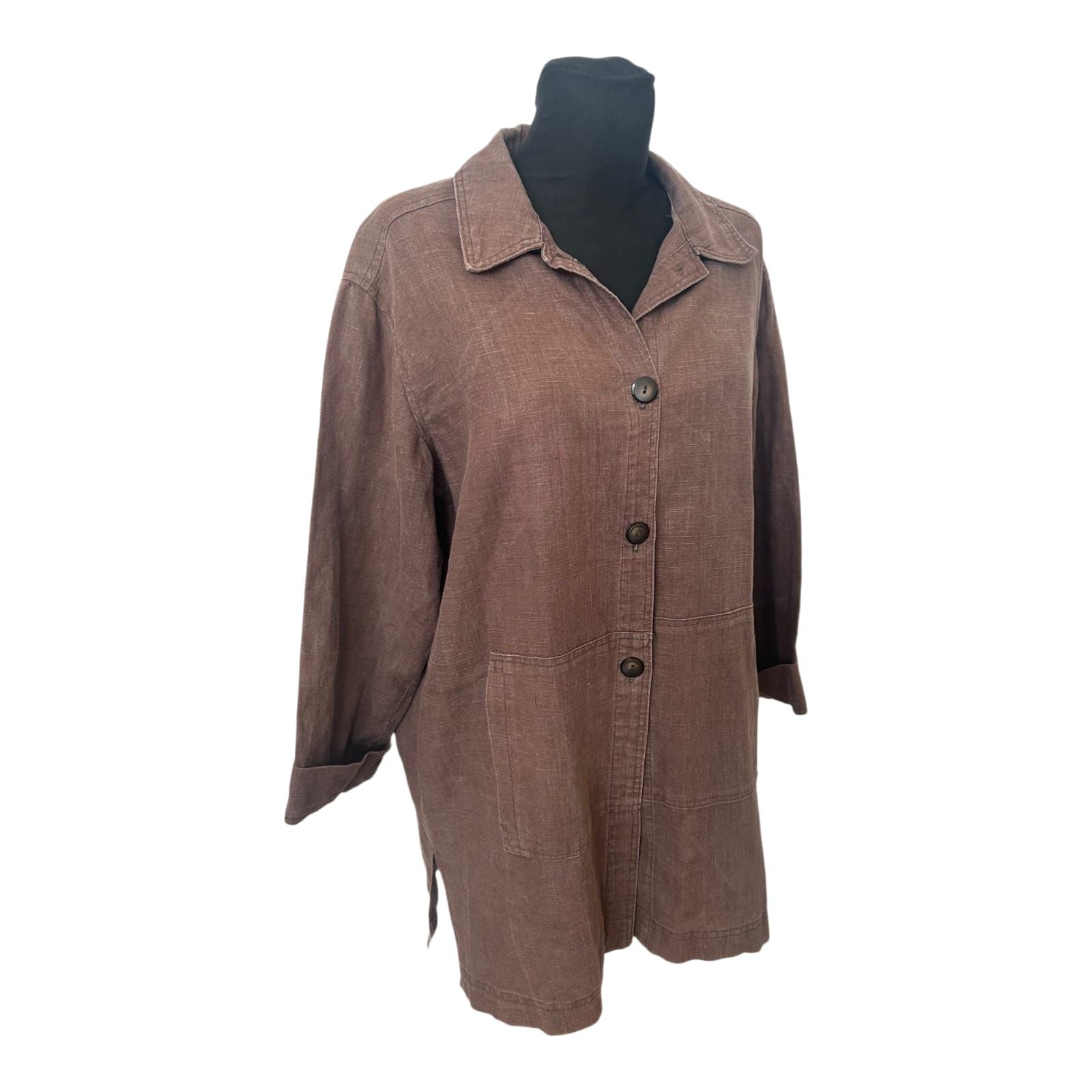 Leinenjacke Damen Braun Gr L XL Sommer Blazer Leinen Oversize Leicht
