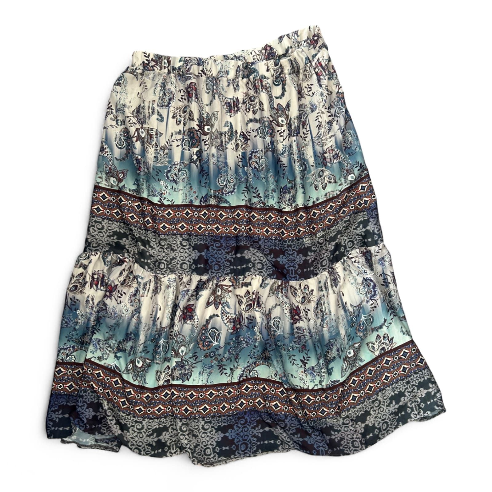 Heine Maxirock Gr 24 Blau Weiß Boho Muster Italien Polyester 91 cm Lang