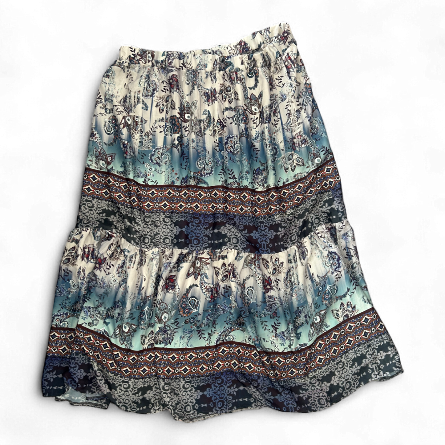 Heine Maxirock Gr 24 Blau Weiß Boho Muster Italien Polyester 91 cm Lang