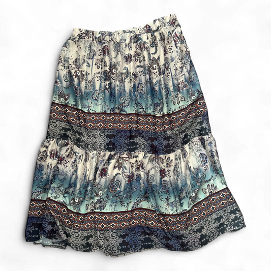 Heine Maxirock Gr 24 Blau Weiß Boho Muster Italien Polyester 91 cm Lang