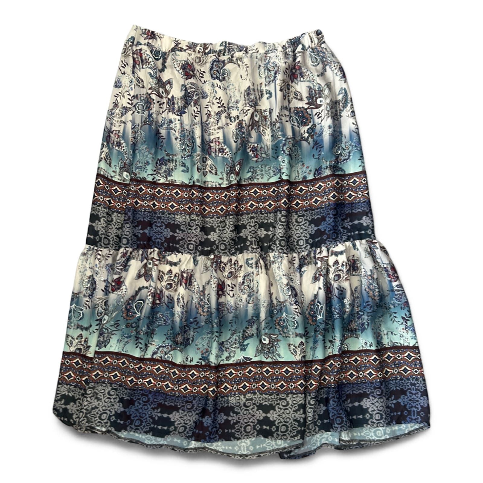 Heine Maxirock Gr 24 Blau Weiß Boho Muster Italien Polyester 91 cm Lang