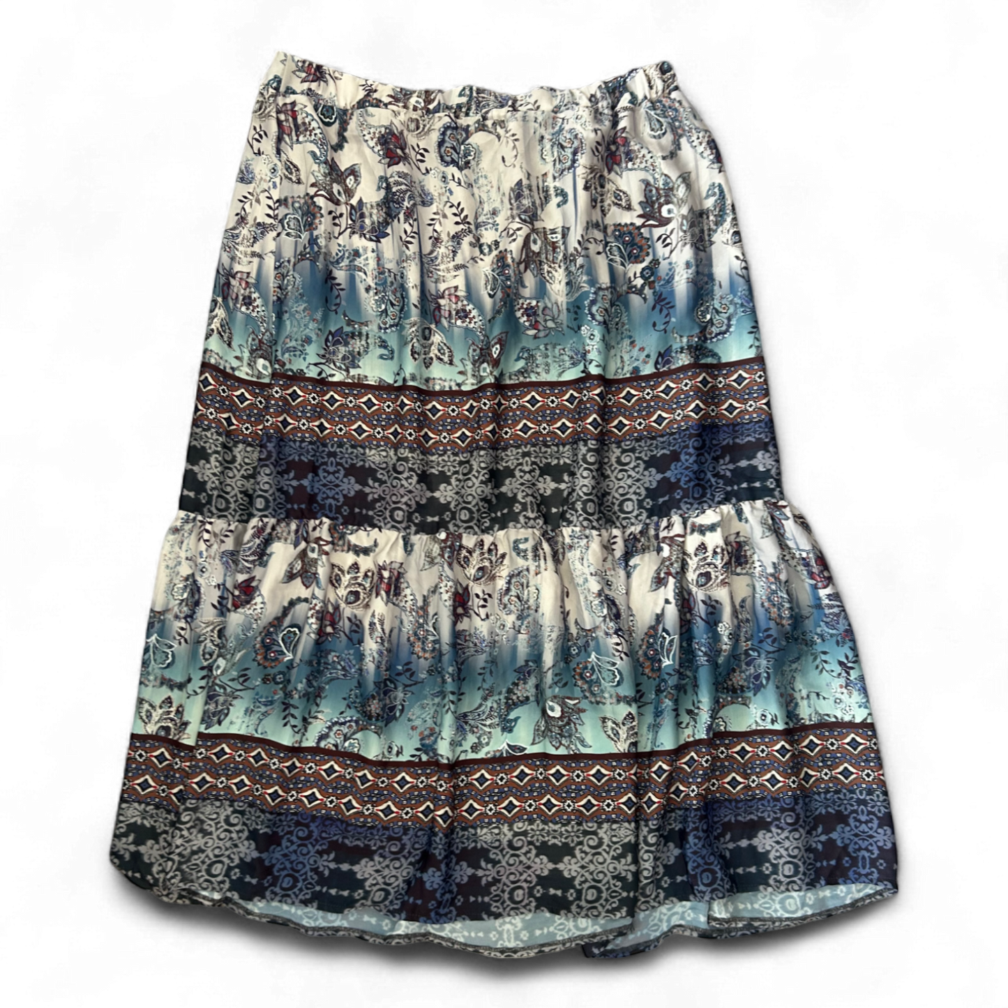 Heine Maxirock Gr 24 Blau Weiß Boho Muster Italien Polyester 91 cm Lang