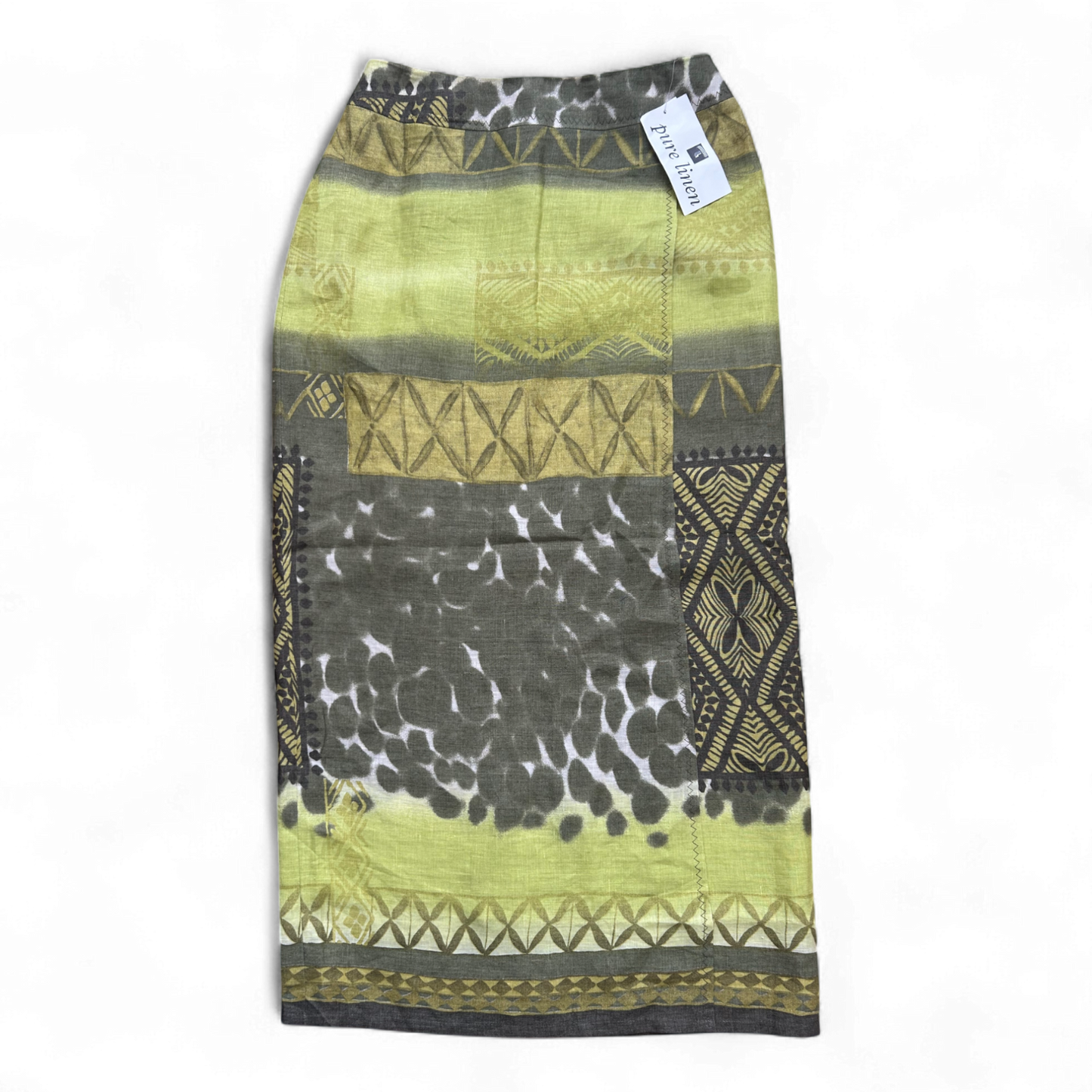 Ashley Brooke Rock Gr 36 Leinen Grün Muster Neu Mit Etikett 92 cm Lang