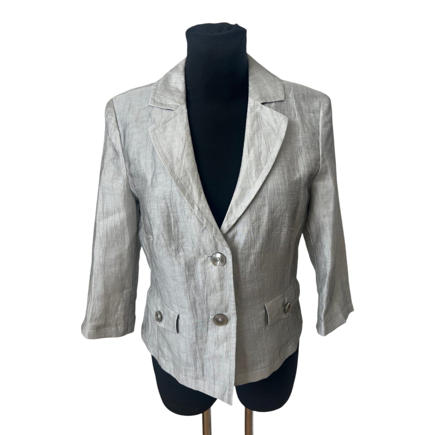 s.Oliver Blazer Damen Gr 38 Leinen Grau Silber Kurzblazer Elegant Chic