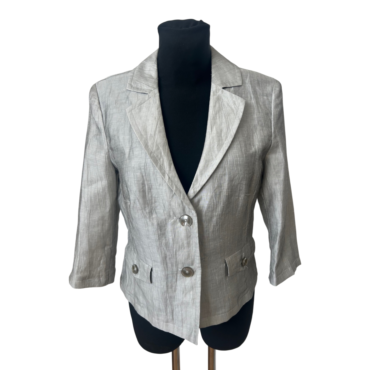 s.Oliver Blazer Damen Gr 38 Leinen Grau Silber Kurzblazer Elegant Chic