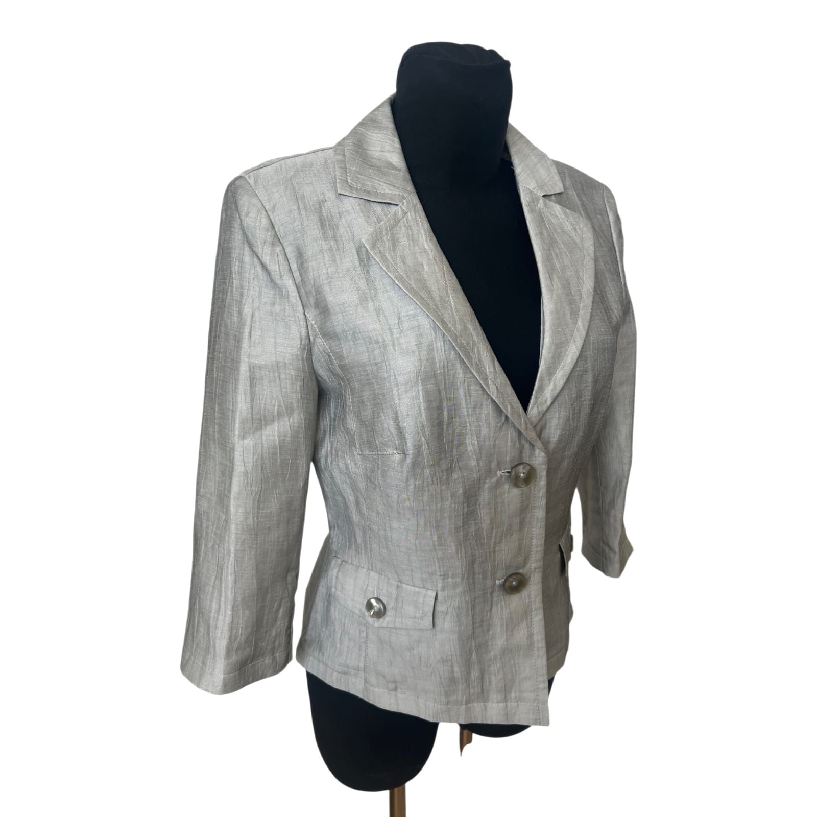 s.Oliver Blazer Damen Gr 38 Leinen Grau Silber Kurzblazer Elegant Chic