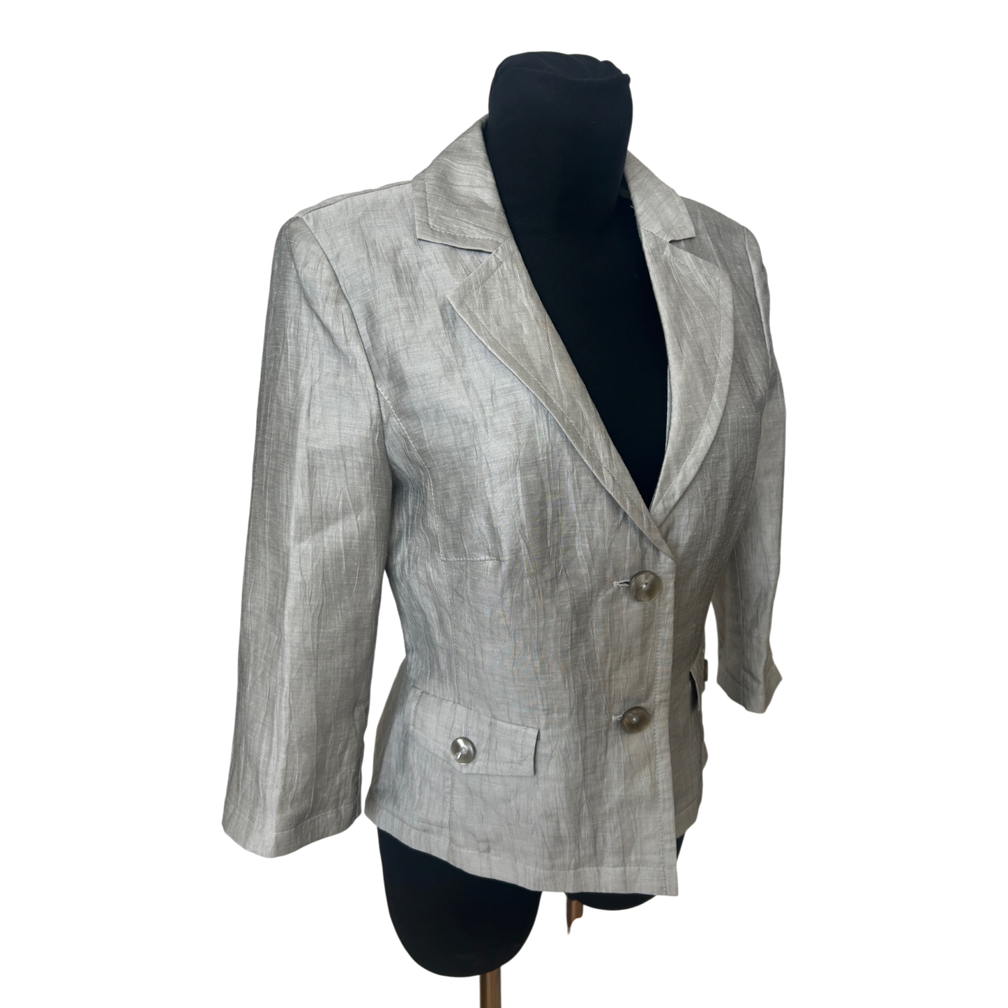 s.Oliver Blazer Damen Gr 38 Leinen Grau Silber Kurzblazer Elegant Chic