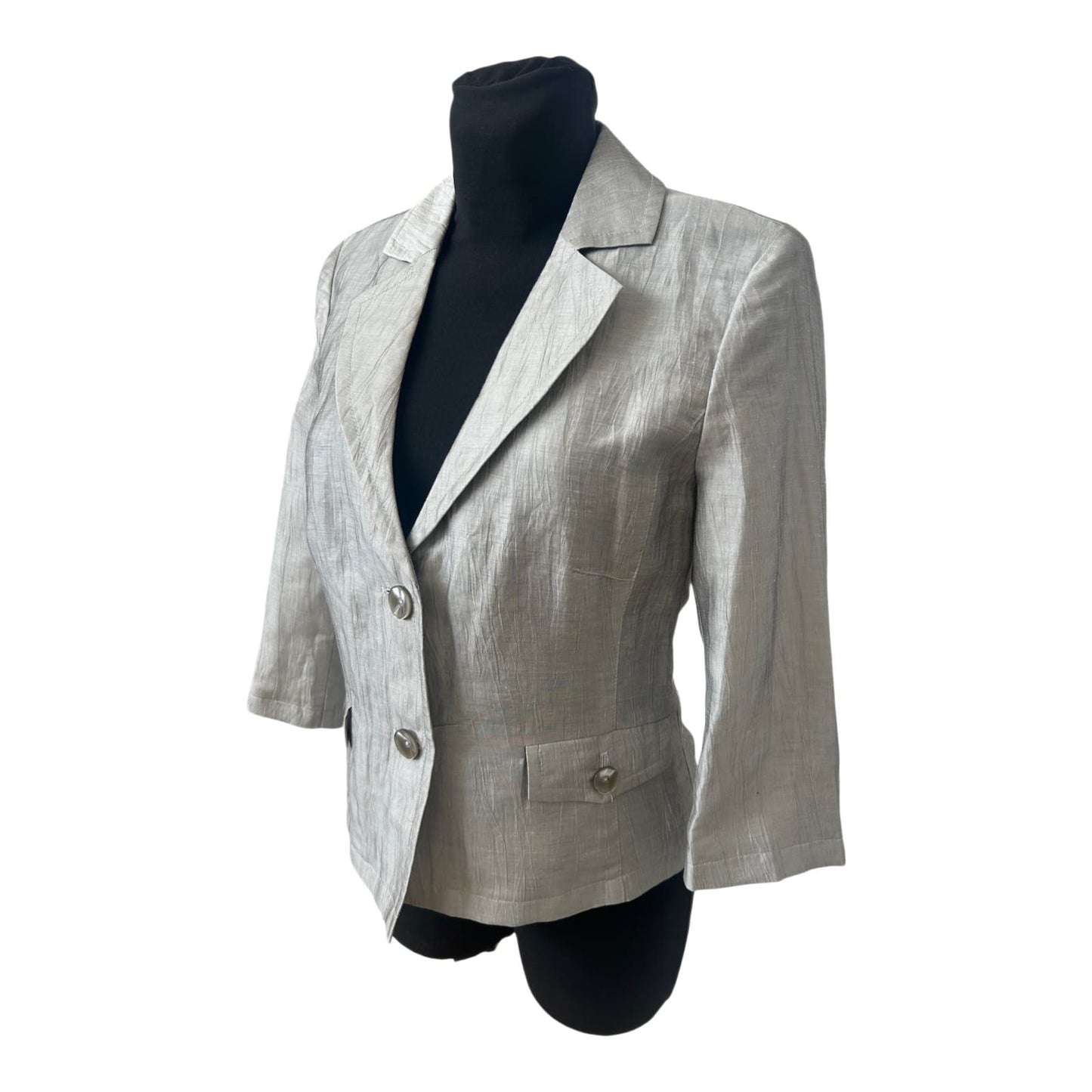 s.Oliver Blazer Damen Gr 38 Leinen Grau Silber Kurzblazer Elegant Chic
