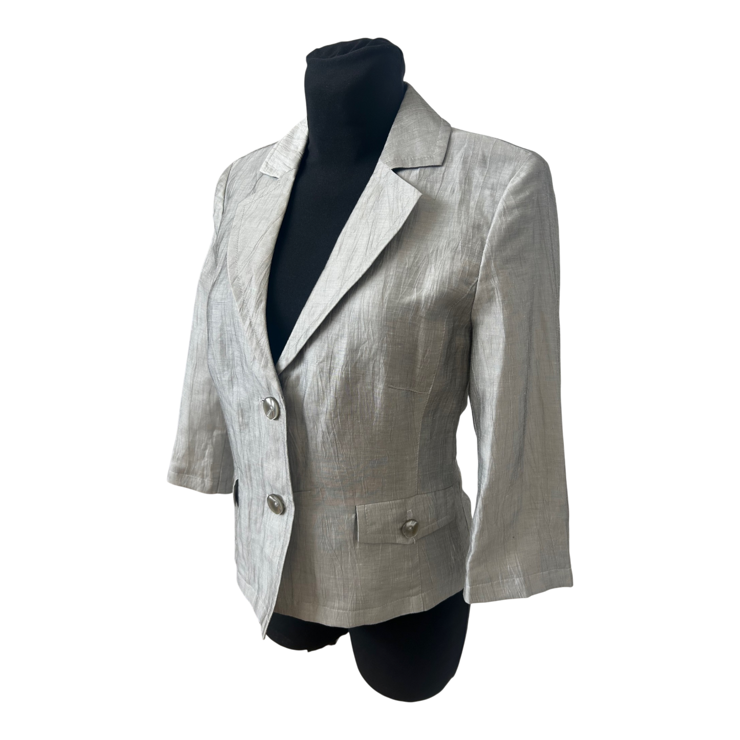 s.Oliver Blazer Damen Gr 38 Leinen Grau Silber Kurzblazer Elegant Chic