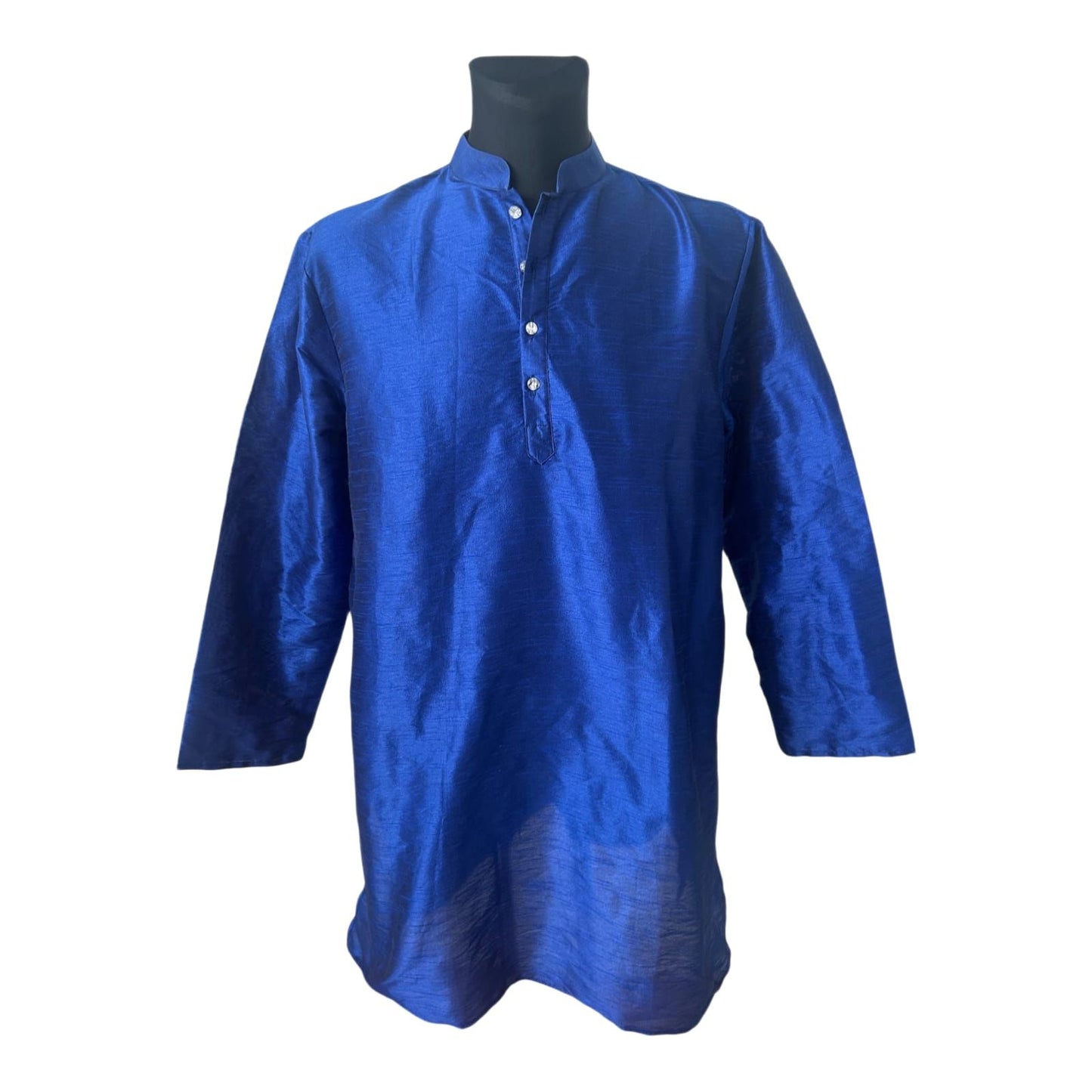 Herren Tunika XL Blau Langarm Shirt Ethno Style Stehkragen Neu Elegant
