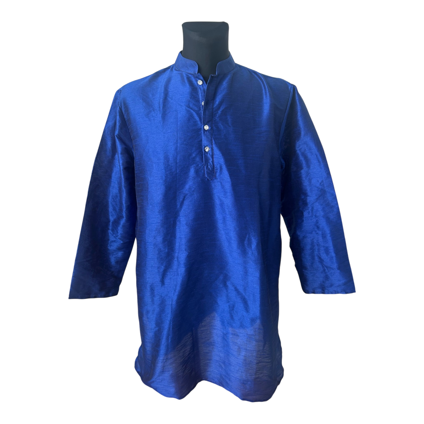 Herren Tunika XL Blau Langarm Shirt Ethno Style Stehkragen Neu Elegant