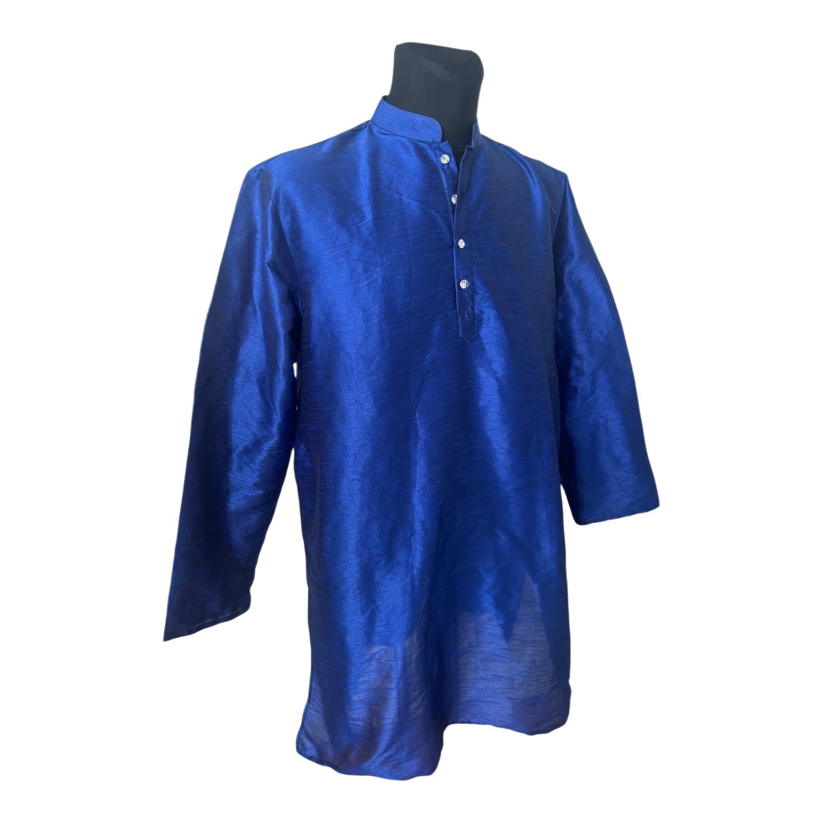 Herren Tunika XL Blau Langarm Shirt Ethno Style Stehkragen Neu Elegant