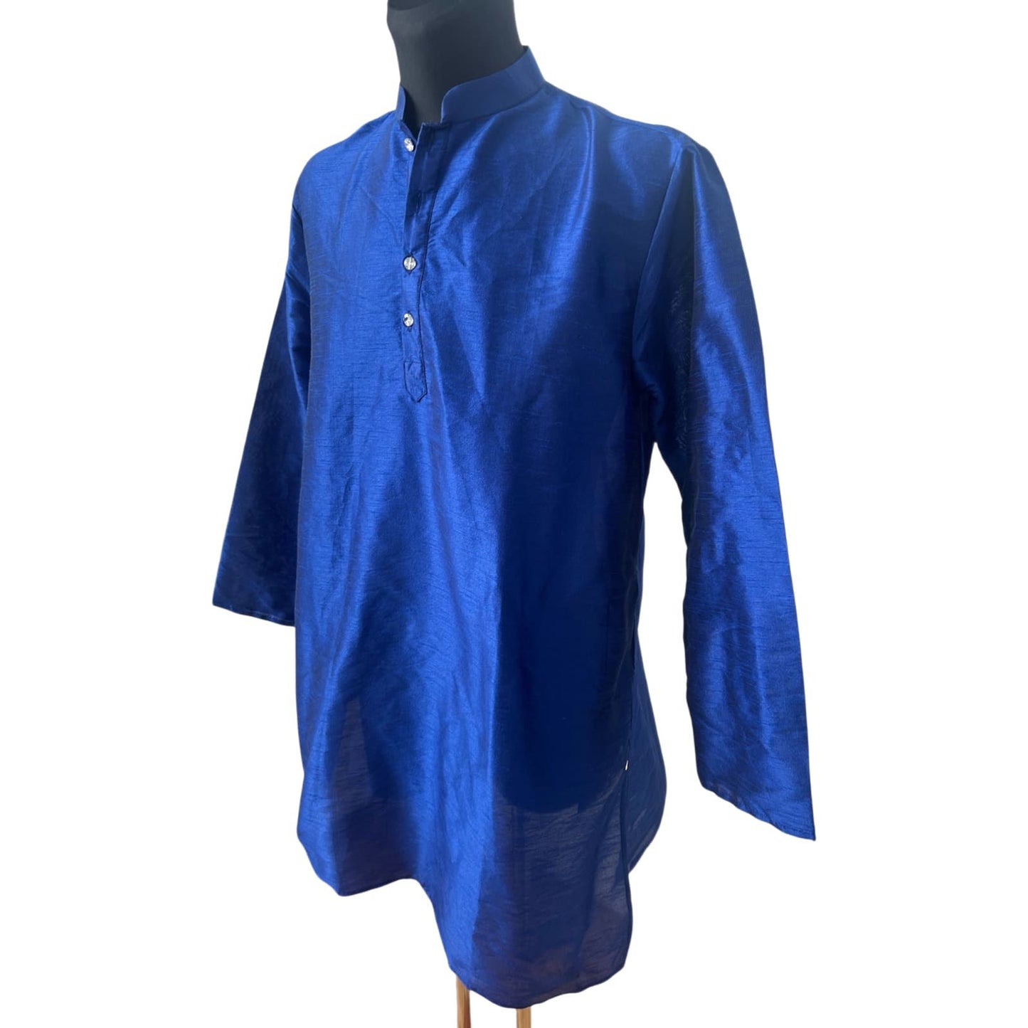 Herren Tunika XL Blau Langarm Shirt Ethno Style Stehkragen Neu Elegant
