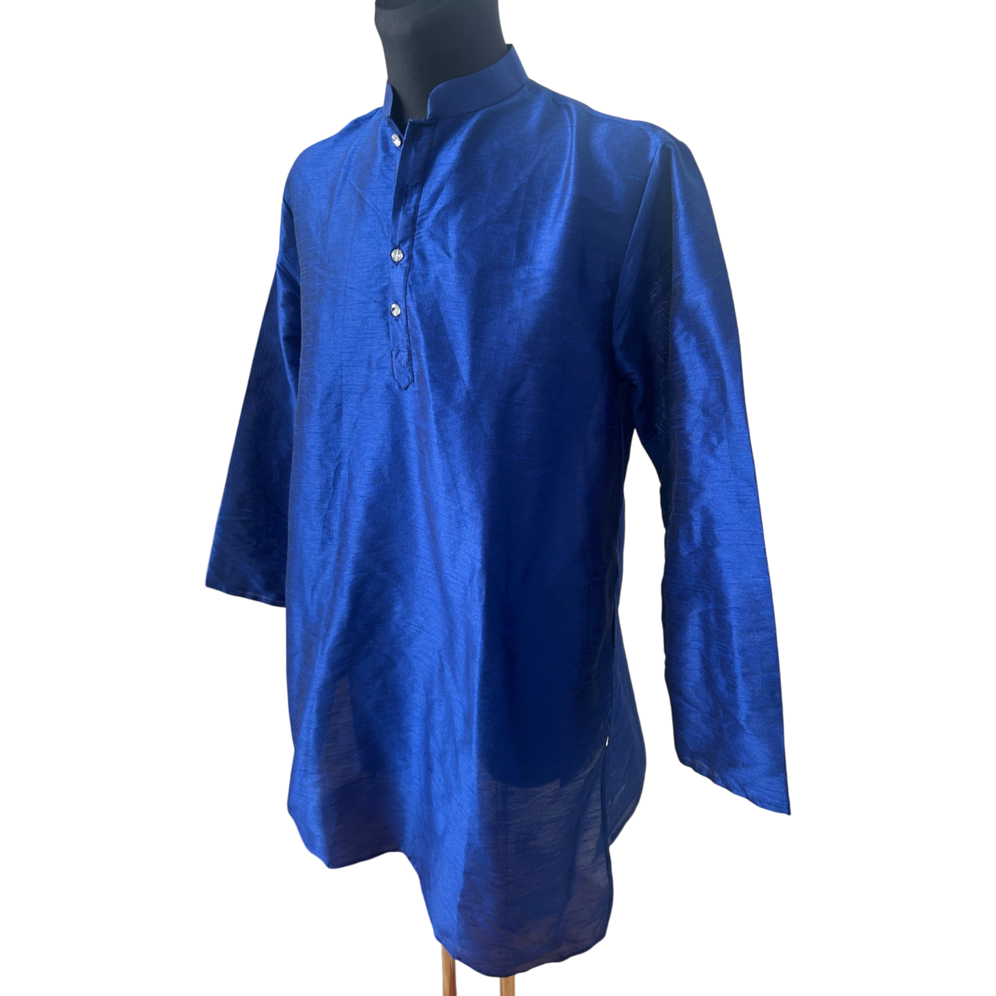 Herren Tunika XL Blau Langarm Shirt Ethno Style Stehkragen Neu Elegant