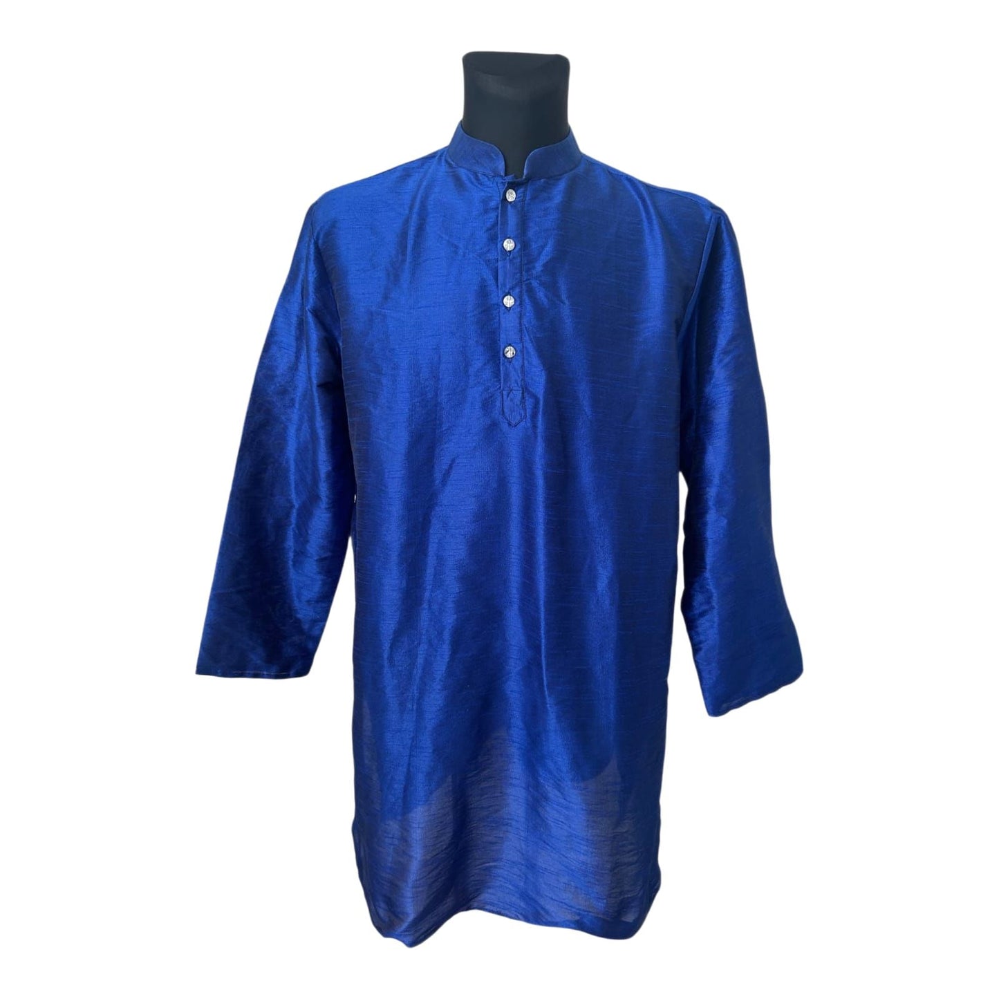 Herren Tunika XL Blau Langarm Shirt Ethno Style Stehkragen Neu Elegant
