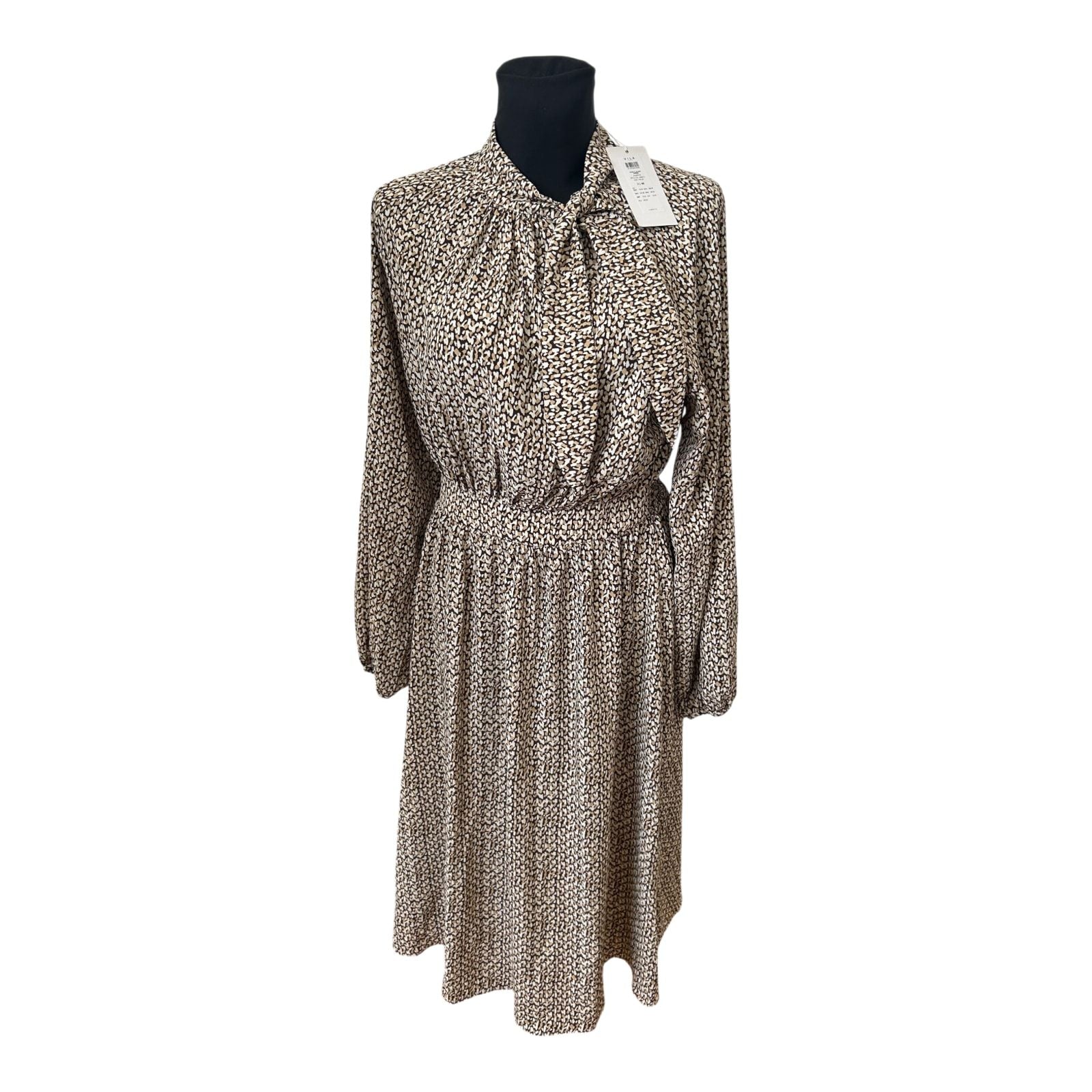 Vila Kleid Gr 40 Damen Neu mit Etikett Midi Animal Print Schalkragen Elegant