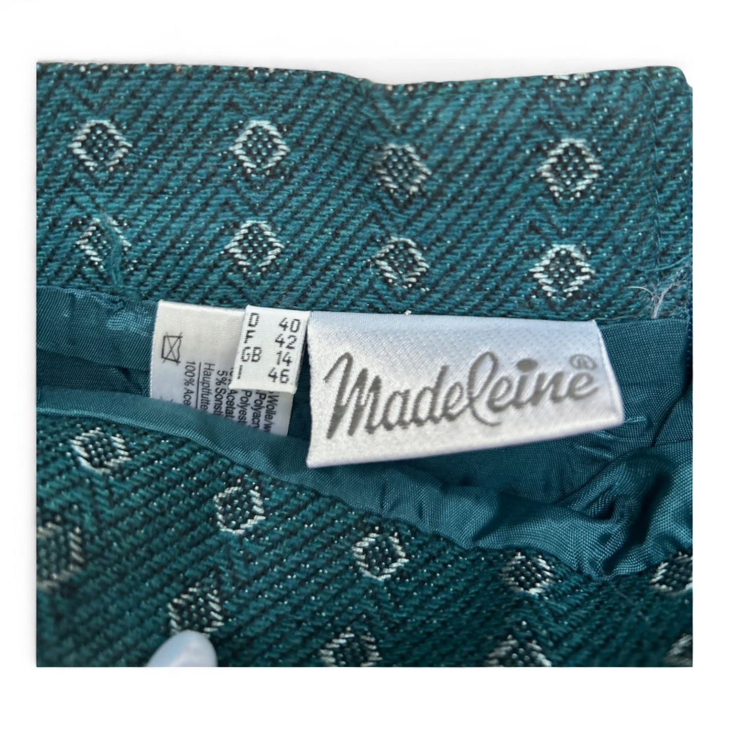 Madeleine Rock Gr S Grünblau Muster Vintage Lang Gemustert Wolle Acetat Hochwertig
