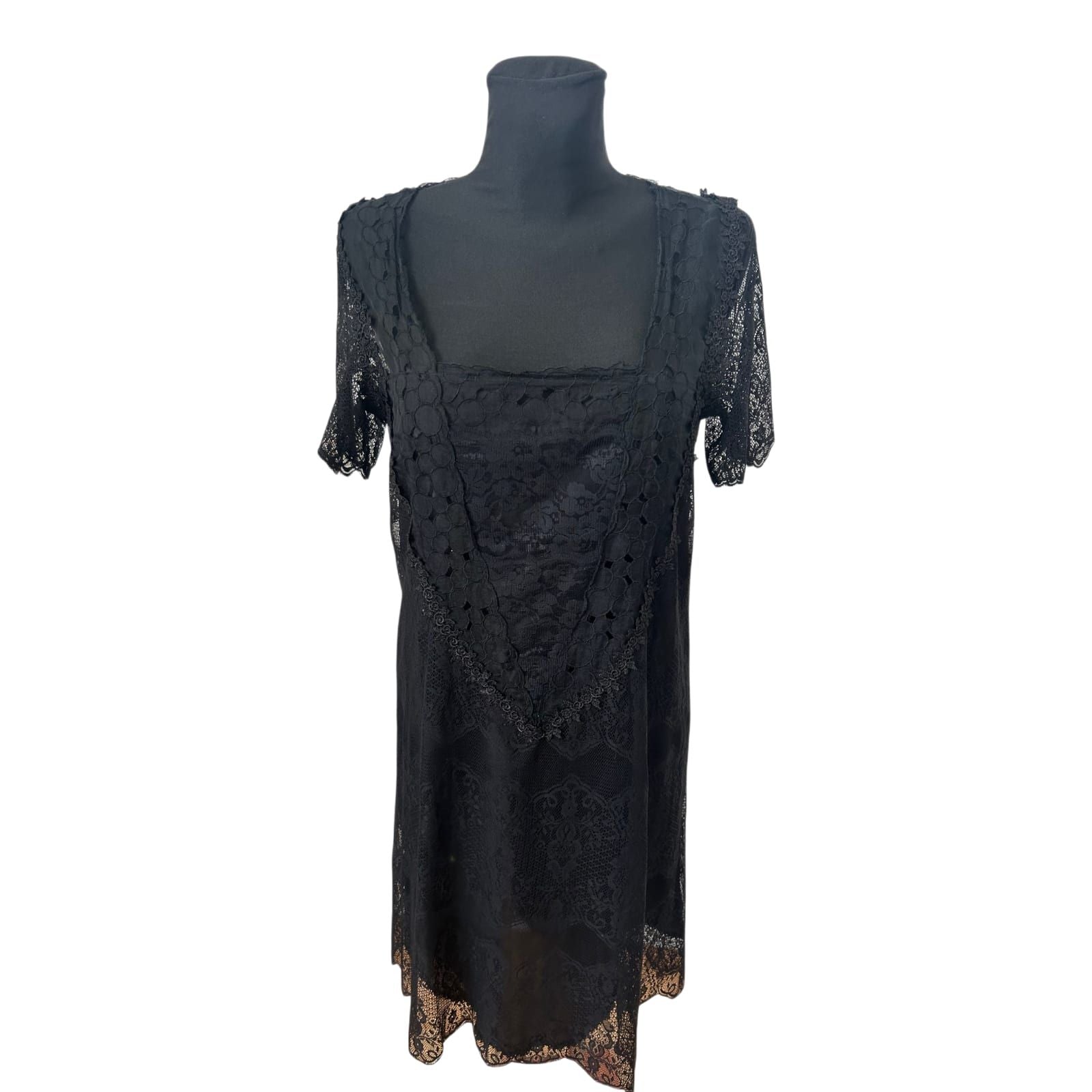 Tara Collection Kleid Damen Gr 40 Schwarz Spitze Seide Elegant Abendkleid
