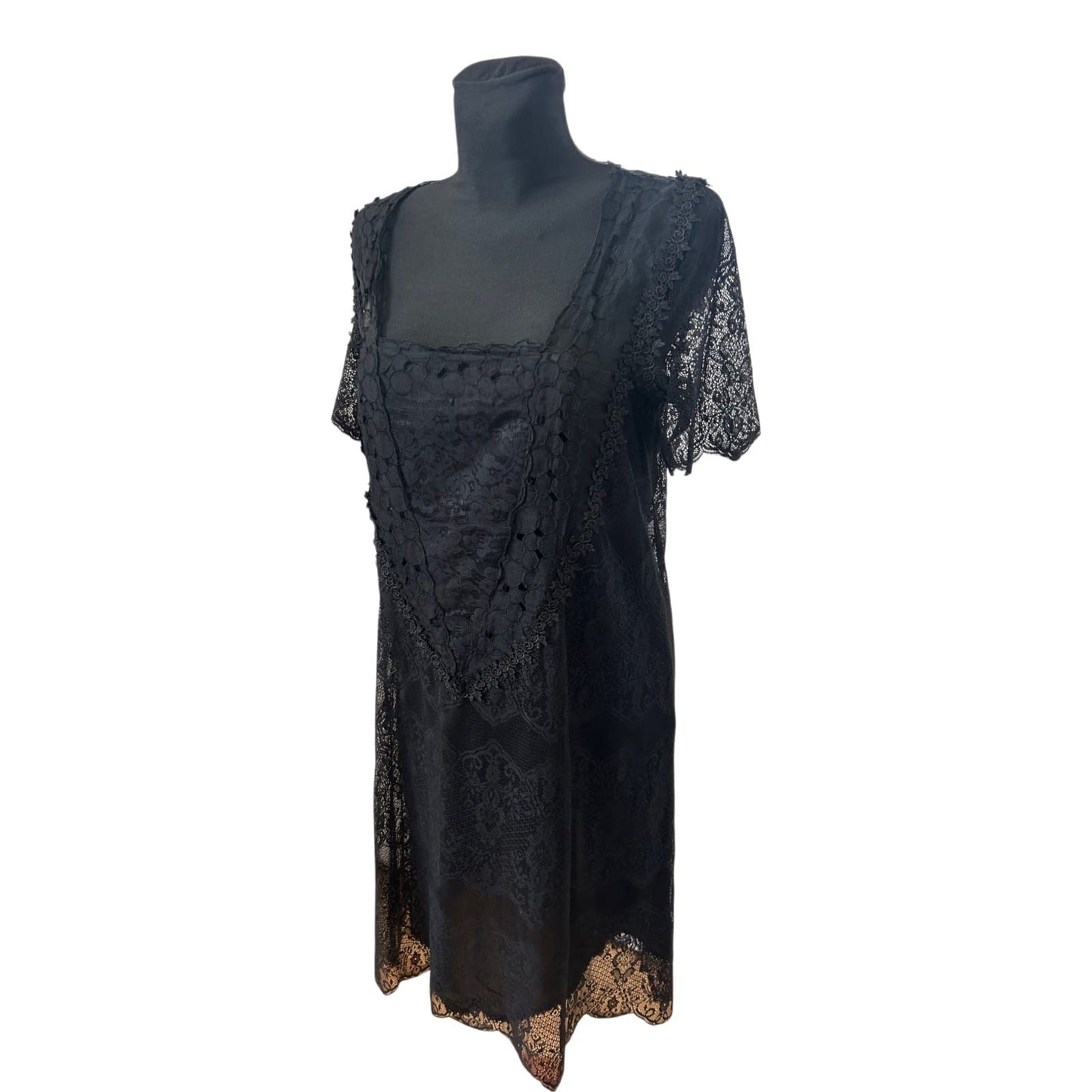 Tara Collection Kleid Damen Gr 40 Schwarz Spitze Seide Elegant Abendkleid