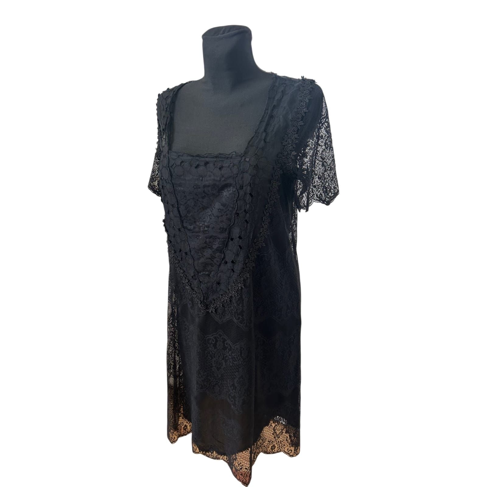 Tara Collection Kleid Damen Gr 40 Schwarz Spitze Seide Elegant Abendkleid