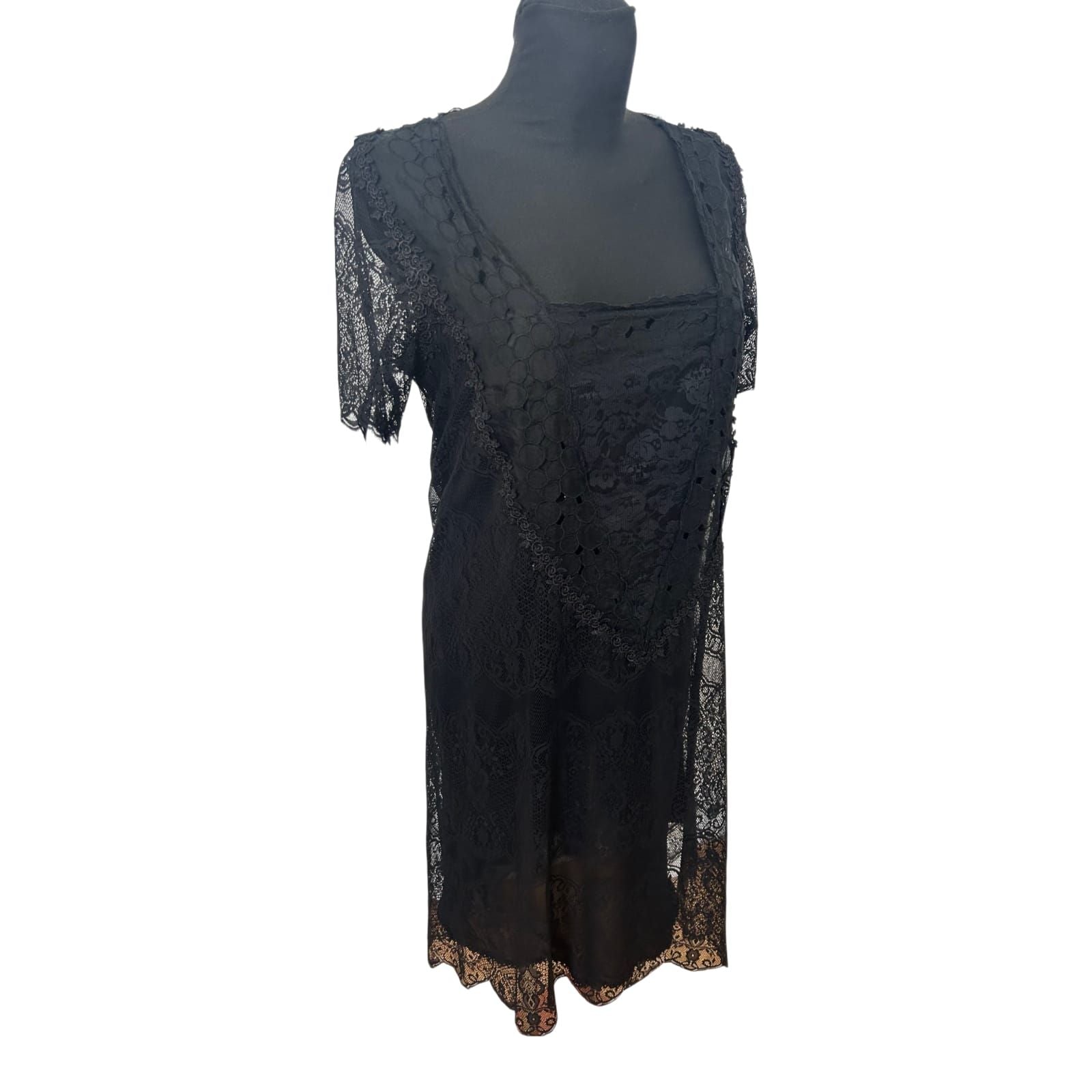 Tara Collection Kleid Damen Gr 40 Schwarz Spitze Seide Elegant Abendkleid