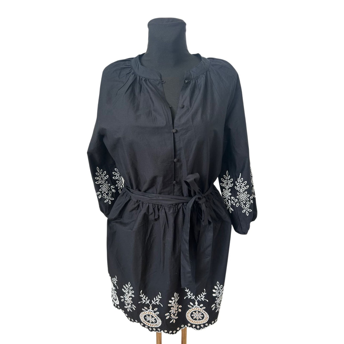 Bodyflirt Kleid Damen Gr 40 Schwarz Weiß Stickerei Baumwolle Boho Sommer
