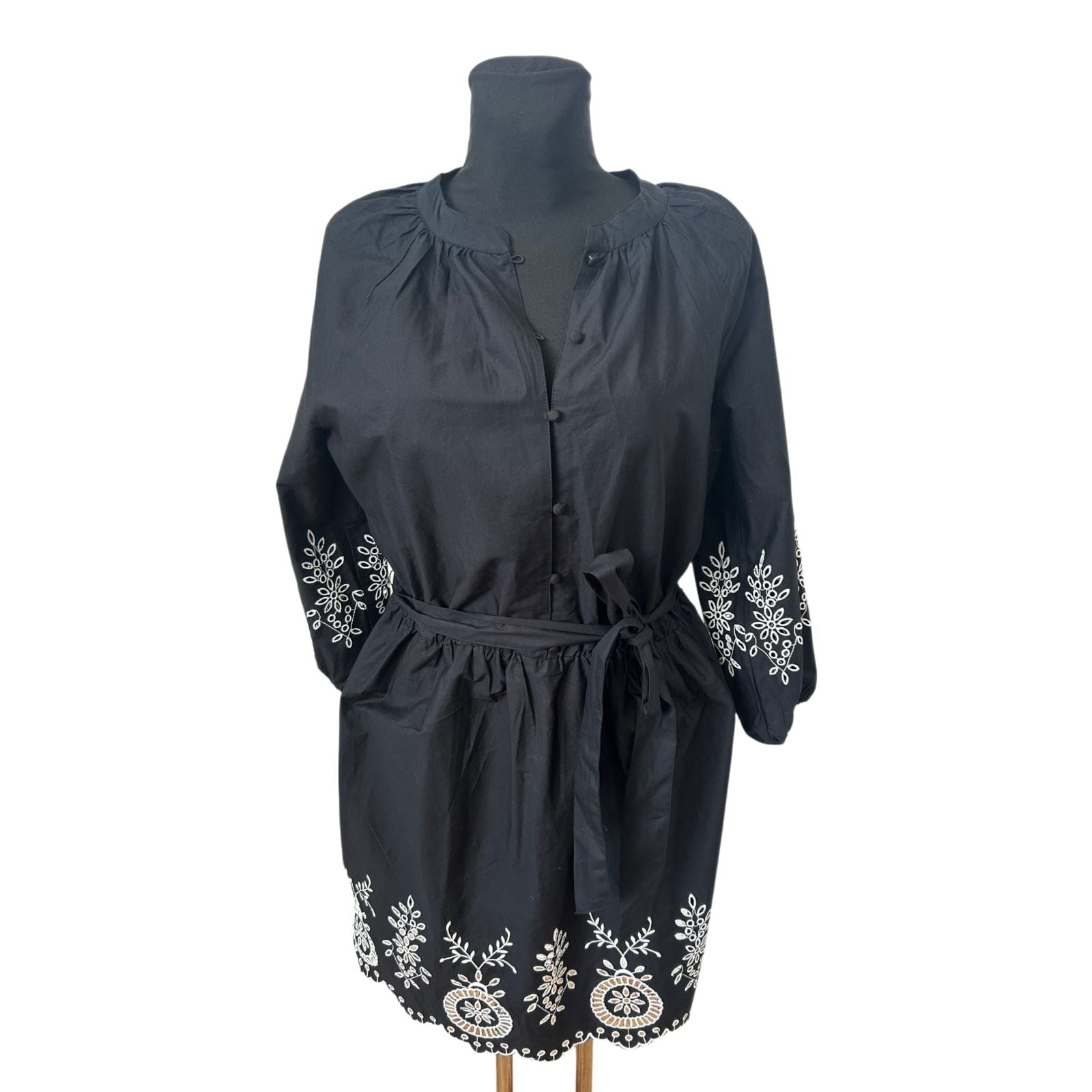Bodyflirt Kleid Damen Gr 40 Schwarz Weiß Stickerei Baumwolle Boho Sommer