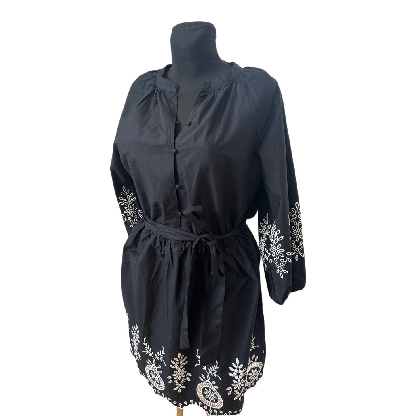 Bodyflirt Kleid Damen Gr 40 Schwarz Weiß Stickerei Baumwolle Boho Sommer