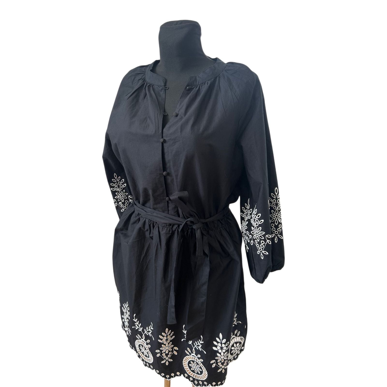 Bodyflirt Kleid Damen Gr 40 Schwarz Weiß Stickerei Baumwolle Boho Sommer