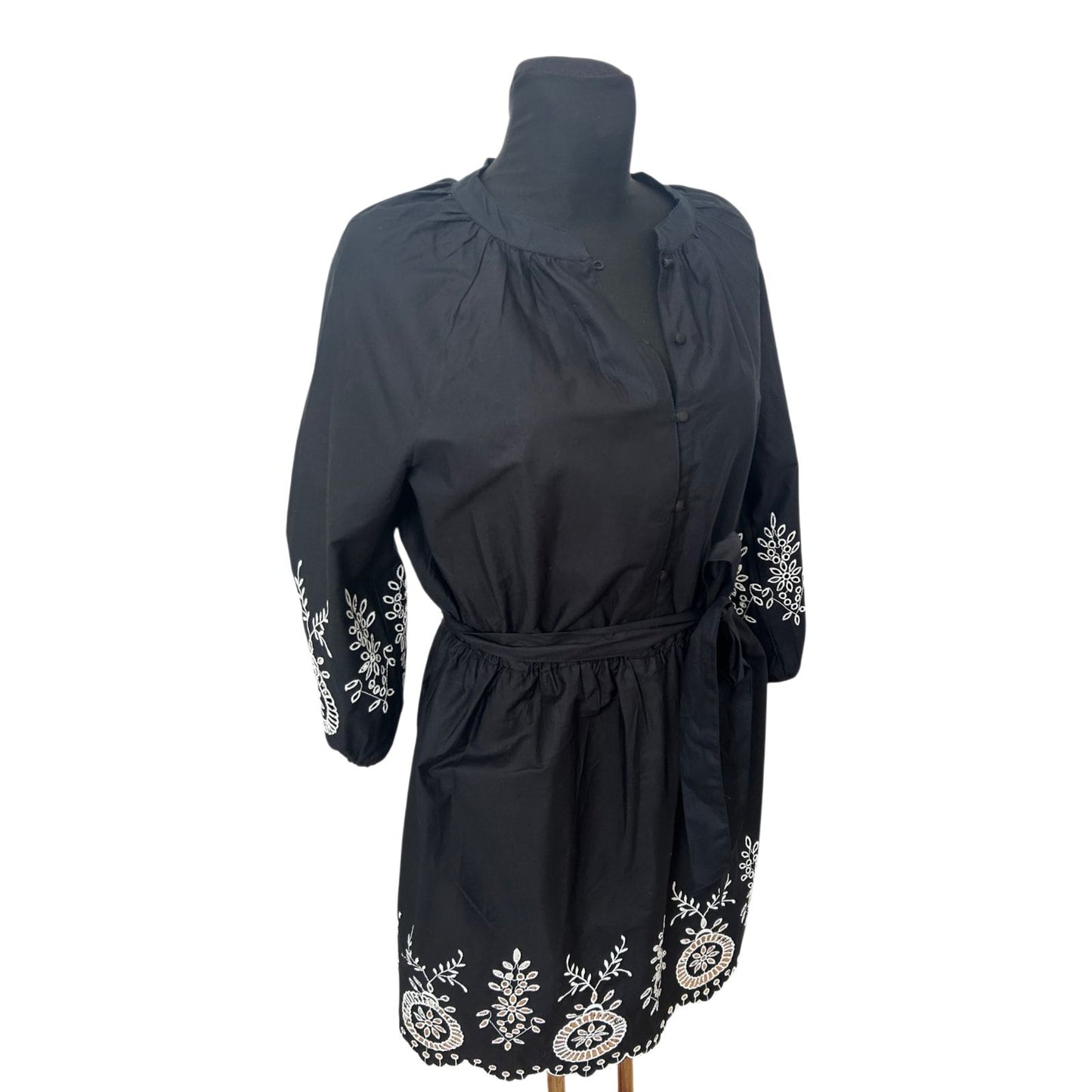 Bodyflirt Kleid Damen Gr 40 Schwarz Weiß Stickerei Baumwolle Boho Sommer
