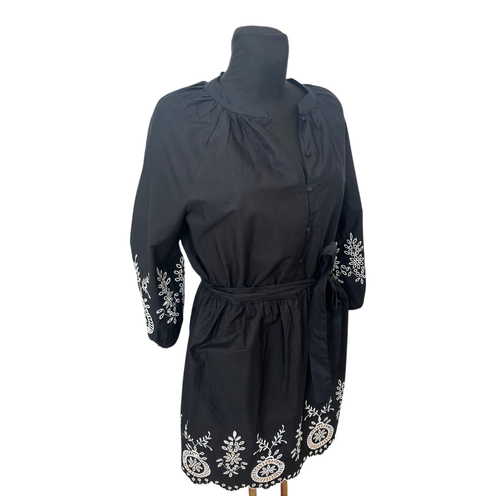 Bodyflirt Kleid Damen Gr 40 Schwarz Weiß Stickerei Baumwolle Boho Sommer