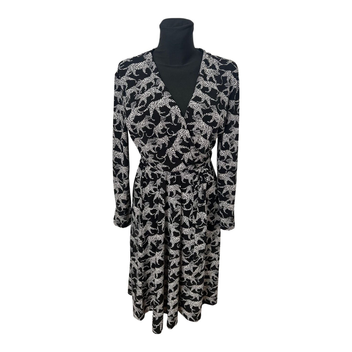 H&M Kleid Damen Gr M Wickelkleid Leoparden Muster Schwarz Elegant Neu Chic
